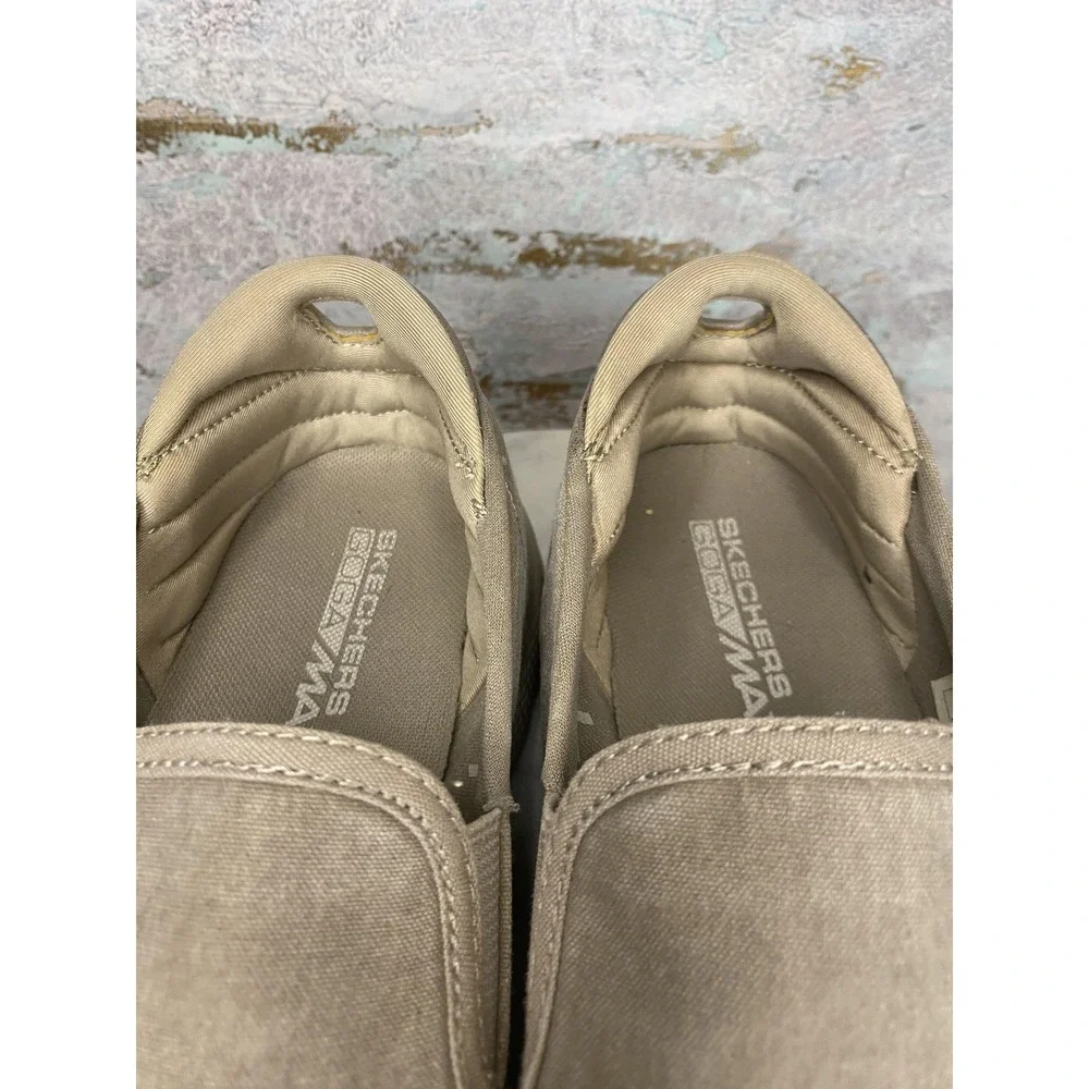 Skechers Goga Max Shoes Mens Size 10 Beige Canvas Slip On Casual SN 54681